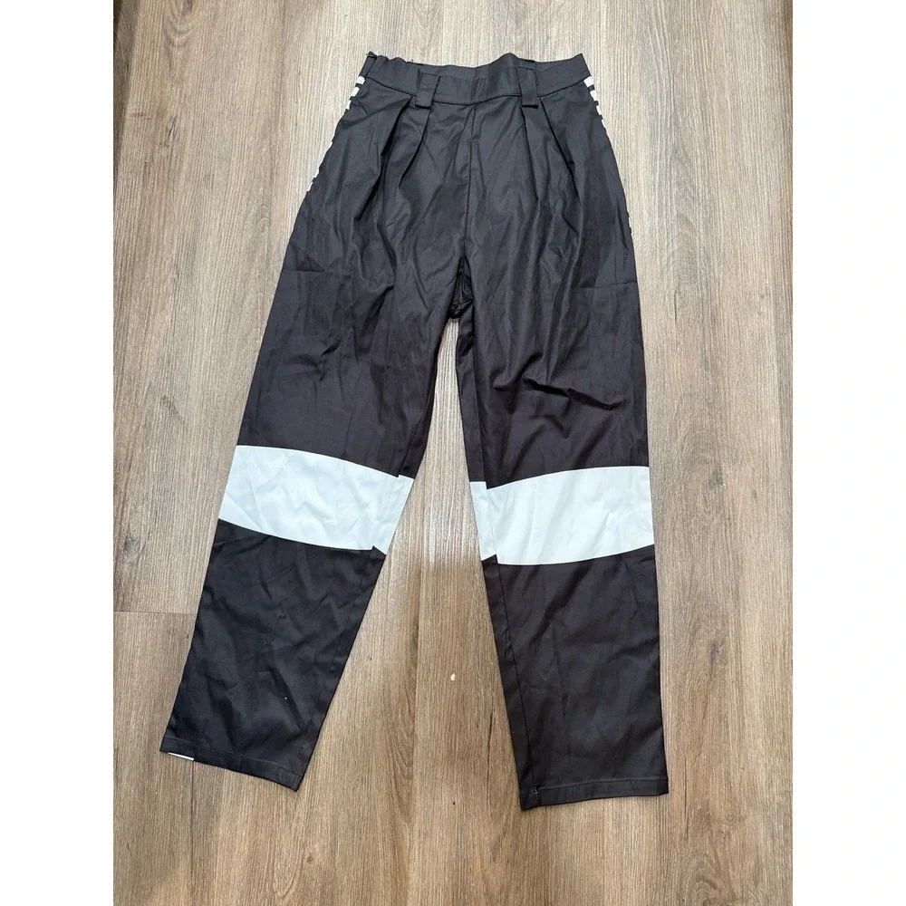 Uoozee Pants Womens Medium Black White Striped Straight‎ Leg NEW